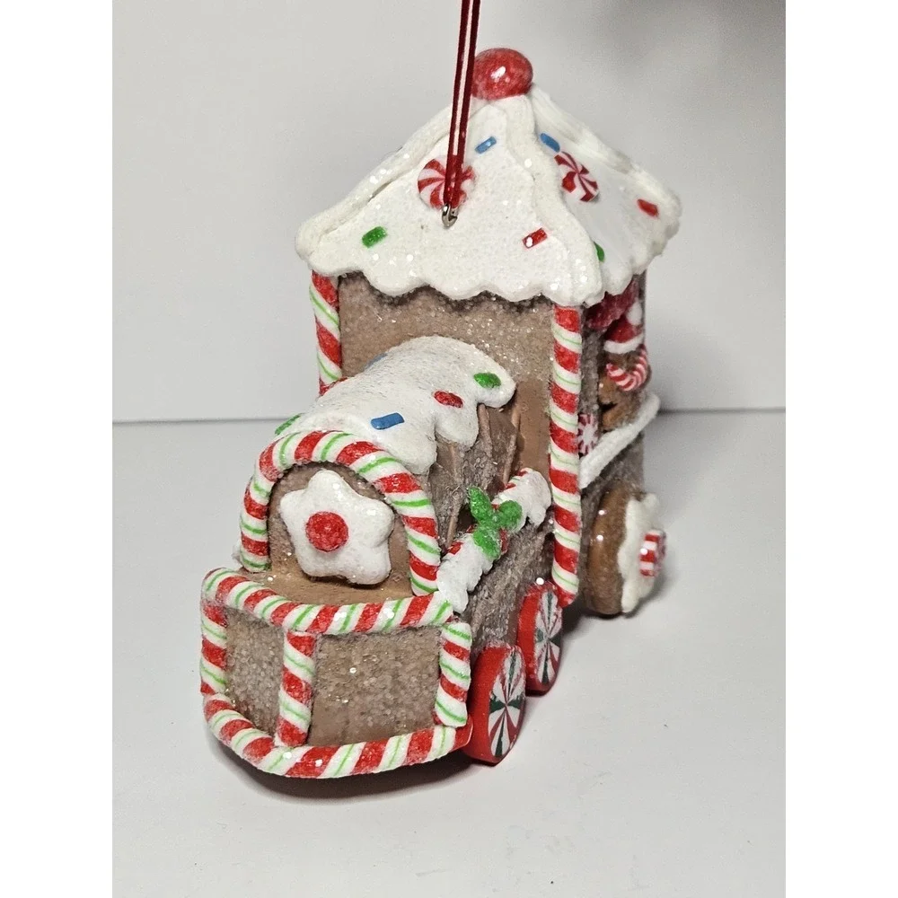Claydough Gingerbread Train Christmas Ornament Lighted Candy Cane Holiday Decor